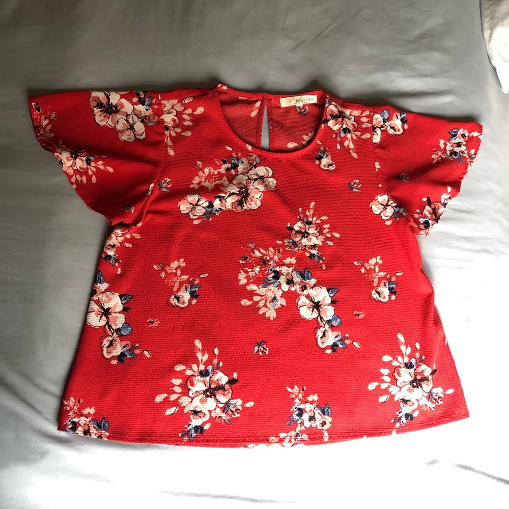 Red flower printed blouse
